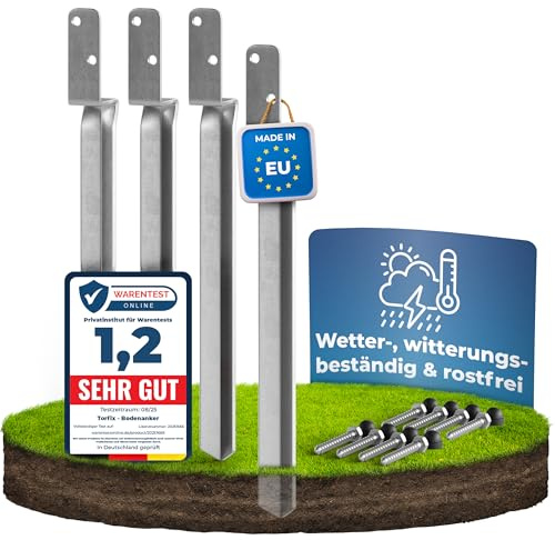 TORFIX® Bodenanker für Holzpfosten Einschlaghülse Z-Form 50,5 cm, 4er Set, 5 mm Stahl feuerverzinkt, V-Spitze, Made in EU, inkl. Schrauben & Sicherheitsabdeckkappen, für Schaukel Spielturm Holzpfosten