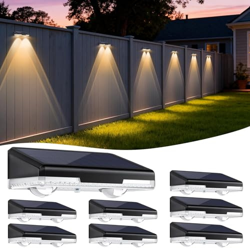 Spacelumen Solar Fence Lights Outdoor 8-Pack Waterproof Fence Solar Lights | Solar Deck Lights with 3 Color Temperatures (3000K/4500K/6500K), 80LM LED for Garden, Stairs, Yard, Patio, Pathway, Railings