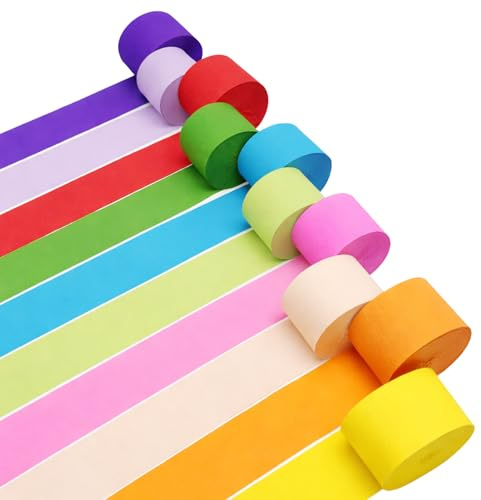 10 Rolls Krepppapier Bunt, 10 Farben Regenbogen Kreppband，Multicolor Papier Streamer, Crepe Papier für Party, Hochzeitsdekorationen, Karneval & Eventdekoration, 4.5CMx25M