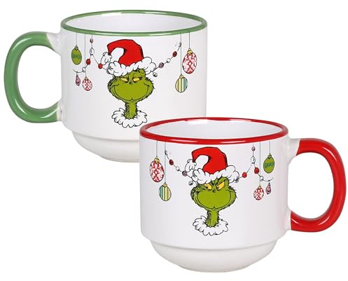 sarcia.eu Grinch Tazza natalizia con manico, set 2 pezzi, tazze in ceramica per coppie da regalo 300 ml (E)