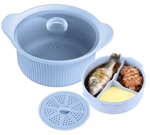 Vaporera Para Microondas | Olla De Silicona Alimenticio,Vaporera De Brócoli Con Mango Y Tapa,Para Accesorios De Cocina Del Hogar Comida Para Bebés Fideos Pasta Sopa Pescado