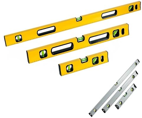 Professional 3-Piece Magnetic Spirit Level Set, Yellow and Silver, 30cm, 60cm, 100cm Builders Levels with Multiple Vials (Silver)