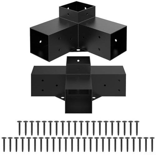 Kit de supports de pergola en alliage d'acier à 4 voies et 3 voies pour structures de tonnelle de jardin en bois de 10,2 x 10,2 cm, noir (B)