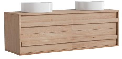 Vente-unique-Mobile bagno sospeso in rovere massello con lavabo rotondo da appoggio le chiaro 150 cm - SARLO