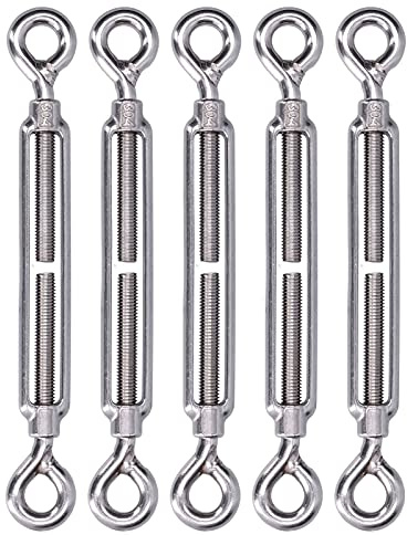Paquete de 5 tensores M10 para ojos y ojos – Tensor de cuerda de alambre de acero inoxidable 304 para vela de sombra y fijación de cables – Herramienta de tensión ajustable para (M10)
