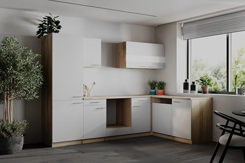 respekta L Küche Einbau Winkelküche Leerblock Eiche Sägerau Weiß Merle 280 cm