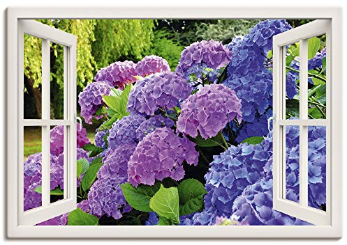 ARTLAND Wanddeko Leinwand Bilder Wandbild 100x70 cm Botanik Blumen Hortensien Garten Blüten Landhaus T5PZ