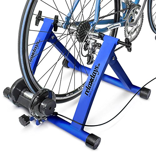 Relaxdays Unisex – Erwachsene Rollentrainer inklusive Schaltung 6 Gänge für 26-28 Zoll bis 120 kg Belastbar Heimtrainer, Blau, Standard