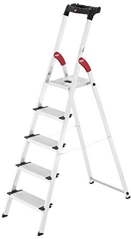 Hailo 8040-507 XXL safety ladder, 5 steps, multifunction tray, 130 mm deep steps, made in Germany