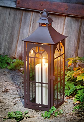 Dekoleidenschaft große Laterne aus Metall & Glas, 45 cm hoch, Gartenlaterne, braun, Metalllaterne, Hängelaterne, Windlicht, Kerzenlaterne, Garten-Deko für Draußen