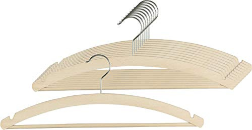MAWA 10 Stück Kleiderbügel mit Rockeinkerbung Standard RE S, Hemden, Blusen, Jacketts, Umweltfreundlich, FSC® Zertifiziert, Buche, 360° Drehbar, 42 cm, Natur