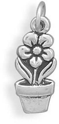 JewelryWeb 925 Sterling Silver Flower Pot Charm 17x7mm Pendant Necklace for Women