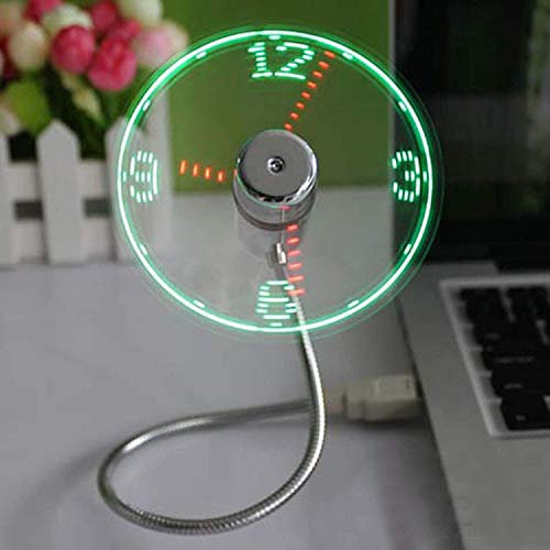 Mini USB Ventilateur Portable Souple USB Horloge Ventilateur avec Lumière LED Affichage Temps Réel pour PC Laptop Computers