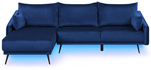 Modern Högervänd Sammet Hörnsoffa 3-sits Schäslong LED Marinblå Varde