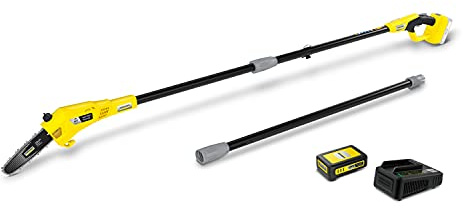 Kärcher 18 V Akku-Teleskopsäge PSW 18-20 Battery Set, inkl. 18 V/2,5 Ah Akku und Schnellladegerät, Schwertlänge: 20 cm, Länge: bis zu 2,90 m, automatische Kettenschmierung, Leistung: max. 80 Schnitte