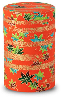 NOREN Tea caddy for loose leaf tea japanese washi paper 100g capacity (Autumn leaves Red) tea caddies tea tin tea canister