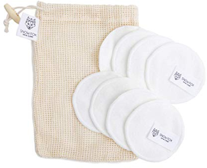 Snow Fox Skin Care Reusable Bamboo Makeup Removal Pads – 8 Organic Cotton Rounds with Mesh Bag – Washable Facial Pads with Soft Double-Layer Terry Texture