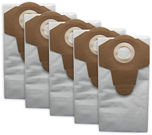 Grizzly Tools Fine Dust Filter Bag, 5 x 20 Litre, Paper, Compatible with Parkside Wet-Dry Vacuum Cleaner PNTS 1200 1250 1300 A1 B2 C3 E4 F5, Vacuum Cleaner Filter Bag