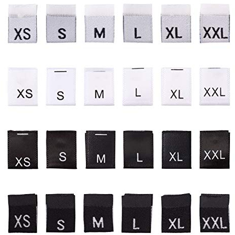 PandaHall 480 Stück Kindergrößenetiketten Kleidung Größe Etiketten Schwarz & Weiß Label Tags Bestickte Label Kleidung Label zum Nähen auf Kleidung T-Shirt Mantel