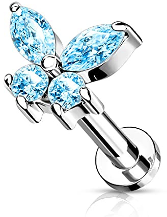 beyoutifulthings Knorpel Ohr-Stecker Zirkonia Schmetterling viele Farben 6/8 mm Länge Cartilage Piercing-s Labret Edelstahl Schraub-Verschluss