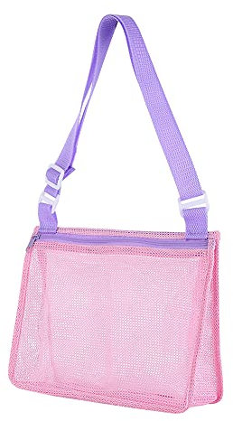 Herbests Netzbeutel Strandspielzeug Aufbewahrung Tasche Muscheltasche Kinder Faltbare Aufräumsack Wiederverwendbares Sammeltasche Familie Urlaub Wasserspielzeug Schwimmzubehör für Jungen Mädchen Rosa