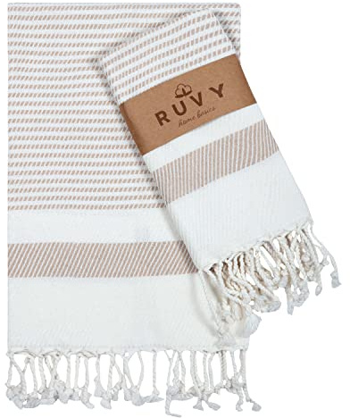 Ruvy Home Basics Turkish Hand Towels for Bathroom Set of 2 | 18x40, Cotton | Decorative Towel for Bathroom, Kitchen, Dishcloth, Tea, Yoga, Face, Gym - Beige