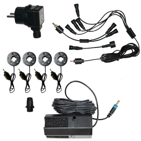 Bachlauf Teichpumpen-Set Oasis 250-H-Hybrid mit 230V-Anschluss, 4Stck. 5-Fach LED-RGB-Licht - für Wasserkaskade Quellbach Wasserspiel für Garten, Gartenteich - Solarbetrieb ist aufrüstbar