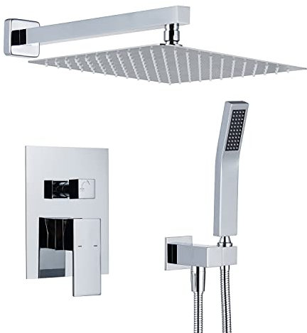 Artiqua Rain Shower System 12 Inches Shower Combo Set Chrome Wall Mount Faucet Bathroom Faucets with Rainfall Shower Head and Hand Shower