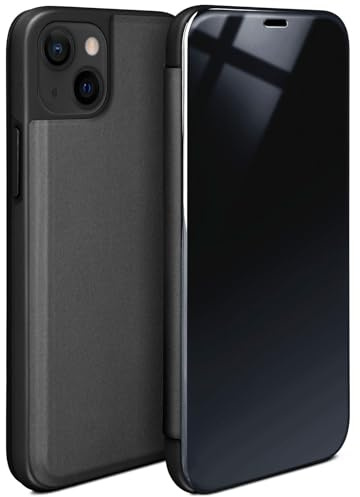 moex Void Case für Apple iPhone 13 mini Hülle in Hochglanz Optik, Clear View Cover Spiegelhülle, Flip Case 360 Grad Schutzhülle mit Spiegel, Rundumschutz Handyhülle, Anthrazit