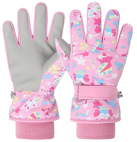 Azarxis Kinder Skihandschuhe Reißfeste und Winddichte Handschuhe Kalt Wetter Fahrradhandschuhe Winterhandschuhe atmungsaktiv für Jungen und Mädchen (Rosa, S (4-6 Jahre alt))