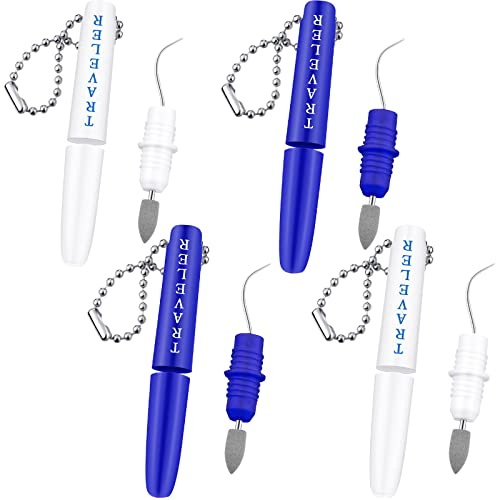 4 Pieces Travel Dental Tooth Picks Mini Metal Toothpick Holder Reusable Portable Toothpick Holder Pocket Tooth Dental Tool Set Remove Plaque Toothpicks for Teeth Cleaning with Keychain