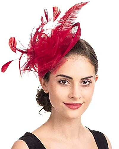 Fascinators Hut Blume Damen Mädchen Haar Mesh Feder Clip Elegant Haarklammer Schleier 20er Jahre Kopfschmuck Cocktail Tea Party Kopfbedeckung Pillbox Stirnband Haarnadel Haarschmuck Hochzeit Kirche