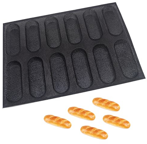 Dioycli Silicone Bread Loaf Pan for Baking, Mini Baguette Bread Pan Perforated Hot Dog Bun Pan 12 Loaf Non Stick Baking Liners Mat