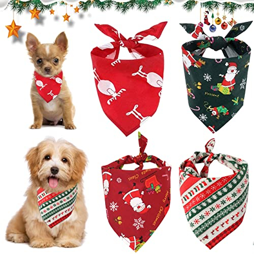 Haustier Bandanas, 4 Stücke Weihnachten Haustier Halstuch, Dreieck Hund Schal, Einstellbar Haustier Bandana, Haustier Kopftuch Set, für Katze Hund Weihnachten Dekoration Zubehör