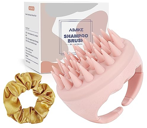 AIMIKE Soft Silicone Scalp Massager Shampoo Brush, Hair Scrubber for Dandruff, Thick Curly Wet Dry Hair, Pink