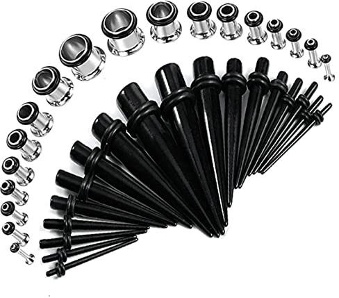 Dehnstäbe Set Chirurgenstahl, Tunnel Piercing mit 36PCS Schwarz Konusform Single Flare Body Piercing Schmuck Geschenk Kit