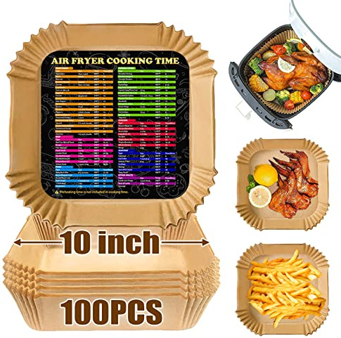 Air Fryer Liners Disposable, Large Airfryer Liners 10 Inch Square, Non-stick Air Fryer Paper Liners Oil Resistant, Waterproof Air Fryer Parchment Paper Liners for Roasting Microwave