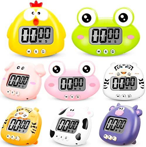 8 Pcs Cute Animal Kitchen Timer Digital Countdown Classroom Timer Magnetic Cartoon Decorative with LCD Large Visual Screen for Kitchen Cooking Classroom Whiteboard, 8 Styles