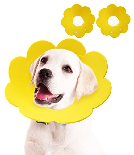 2 Stücke Halskrause für Hunde Katzen Leckschutz, Hundekragen Weich Schutzkragen Schutzhalsband Kegelhalsbänder Verstellbar Genesungshalsband Haustier Elisabethanischer Hundehalskrause(Gelb, L)