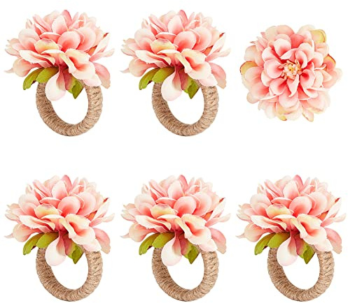 craspire Blumen-Serviettenringe, 6er-Set Orange, Künstliche Serviettenringe, Blumen-Serviettenhalter, Ringe Aus Sackleinen, Serviettenschnalle, Handgefertigte Serviettenschlaufe, Bionic Twine Dinner
