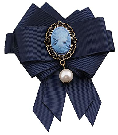 Spilla pre-legata con fiocco grande, stile vittoriano, con cammeo e perle finte, con clip, collare, gioielli, accessori alla moda per regali da donna, Nastro, Perla