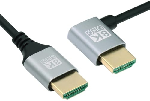 NFHK HDMI 2.1 ultratunn HDTV-kabel 8K 4K Hyper Super Flexibel smal sladd vänster vinklad 90 grader typ A hane till hane för dator HDTV 100CM, NF-HD-028-LE-1.0M