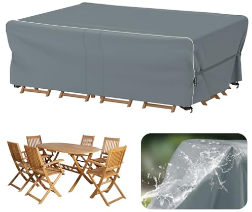 Velway Överdrag för trädgårdsmöbler, vattentätt 200 x 160 x 74 cm – vindtätt skyddsfodral med reflekterande ränder 600D Oxford möbelset, skydd, dammsäkert skydd för trädgårdsbord, sittgrupp, grå
