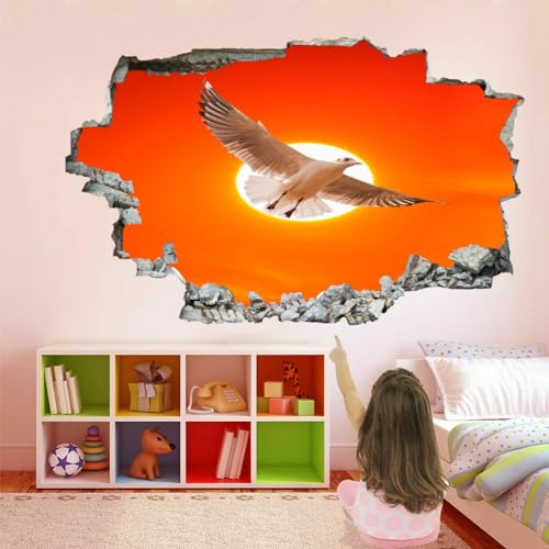 Wandtattoo Durchbruch 3D Wandsticker Möwe Selbstklebend Wanddeko Sonnenuntergangslandschaft Wanddurchbruch sticker für Kinderzimmer Mädchen Wanddeko Wandaufkleber Schlafzimmer Wandbild