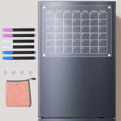 haierdidi Monatsplaner Abwischbar, Acryl Magnettafel Kühlschrank, Magnetischer Acryl-Kalender Für Magnettafel Planertafel Kühlschrank, 30x40cm Mit 6 Markern Und Einem Lappen