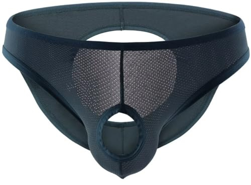 Faringoto Sous-vêtements pour homme avec devant ouvert Slips de couleur unie respirant avec poche de renflement, Bleu grisâtre., X-Large