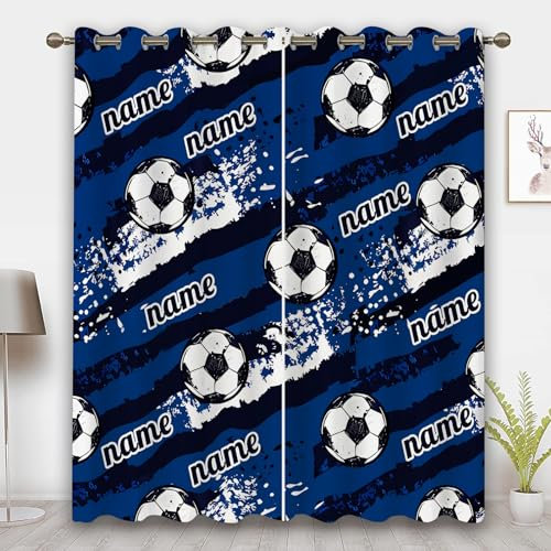 CYSYLQW Fußball Vorhänge Blickdicht Gardinen Verdunkelungsvorhänge Fußball Mit Ösen, Personalisierte Fußball Vorhang Verdunklungsgardine 2er Set Für Jungen (1,100 x 140 cm(2X50X140cm))