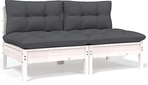 LAPOOH 2-Sitzer-Gartensofa mit Kissen, Gartenlounge, Garden Sofa, Balkonmöbel, Gartenmöbel, Loungemöbel, Outdoor Sofa, Weiß Massivholz Kiefer