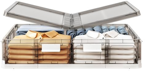 Kitstorack Clear Plastic Under Bed Storage Containers Bins with Lids and 8 Pre-installed Wheels,37.8 Qt, Rolling Foldable Flat Under Bed Organizer Boxes for Clothes Shoes Clothing Bedroom