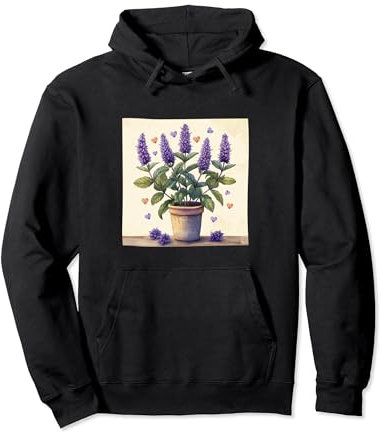 Anise Hyssop Plant In Pot Cottagecore Boho Hearts Graphic Pullover Hoodie
